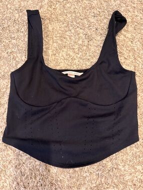 Victoria's Secret Black Cropped Scoop Tank with Perforated Detail